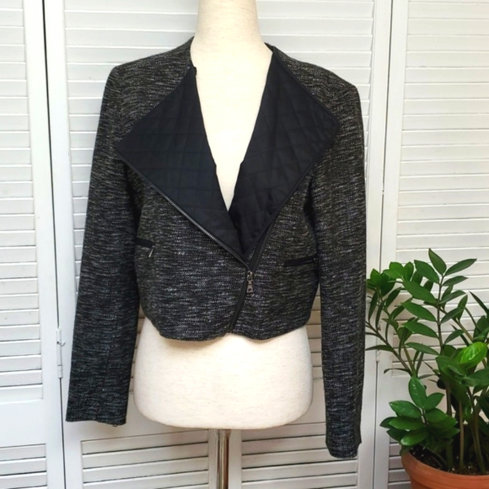 Vintage Anne Klein Tweed Asymmetrical Zipper Blazer Jacket Size 4